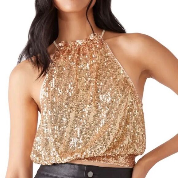 Free People Lights Out Sequin Halter Top - Picture 1 of 7